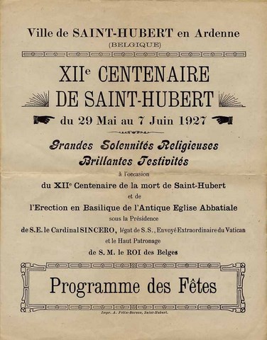 Programme des fetes du XII centenaire de saint-hubert